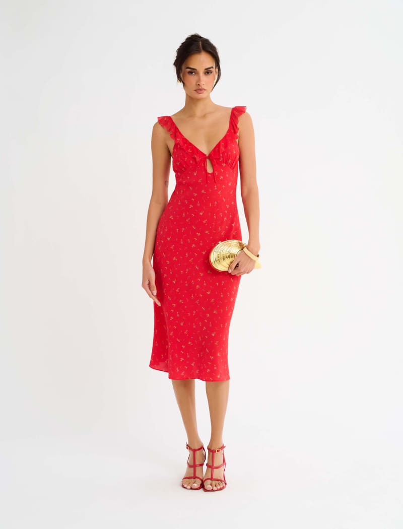 Coral Meadow Floral Midi Dress