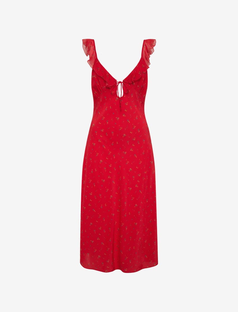 Coral Meadow Floral Midi Dress