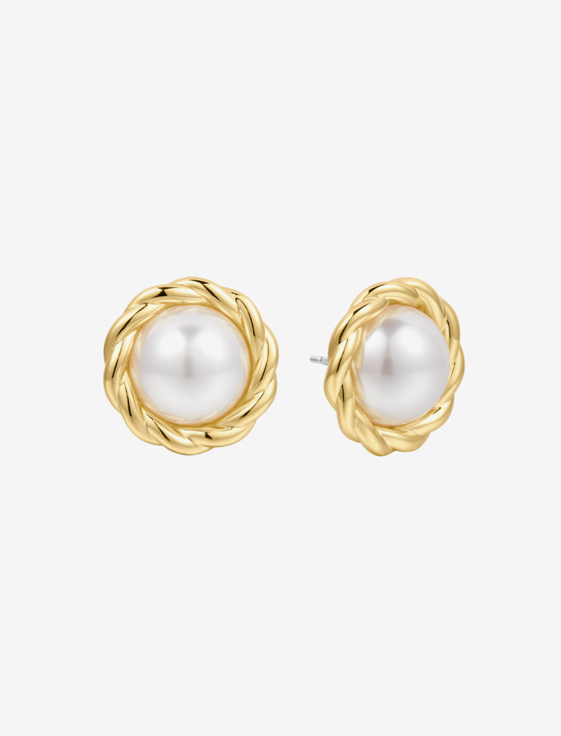 Gold Lady Di Cabochon Stud Earrings