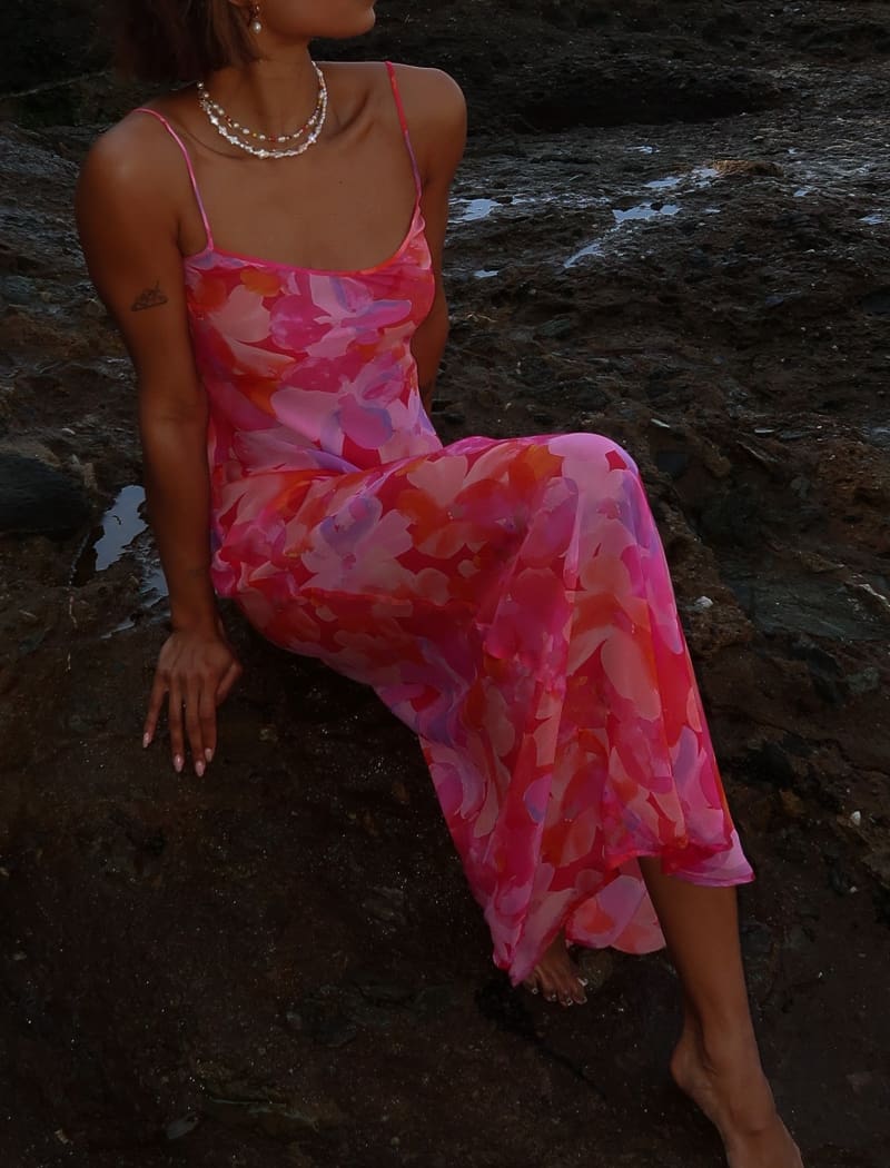 Watercolor Pansy Vintage Maxi Slip Dress