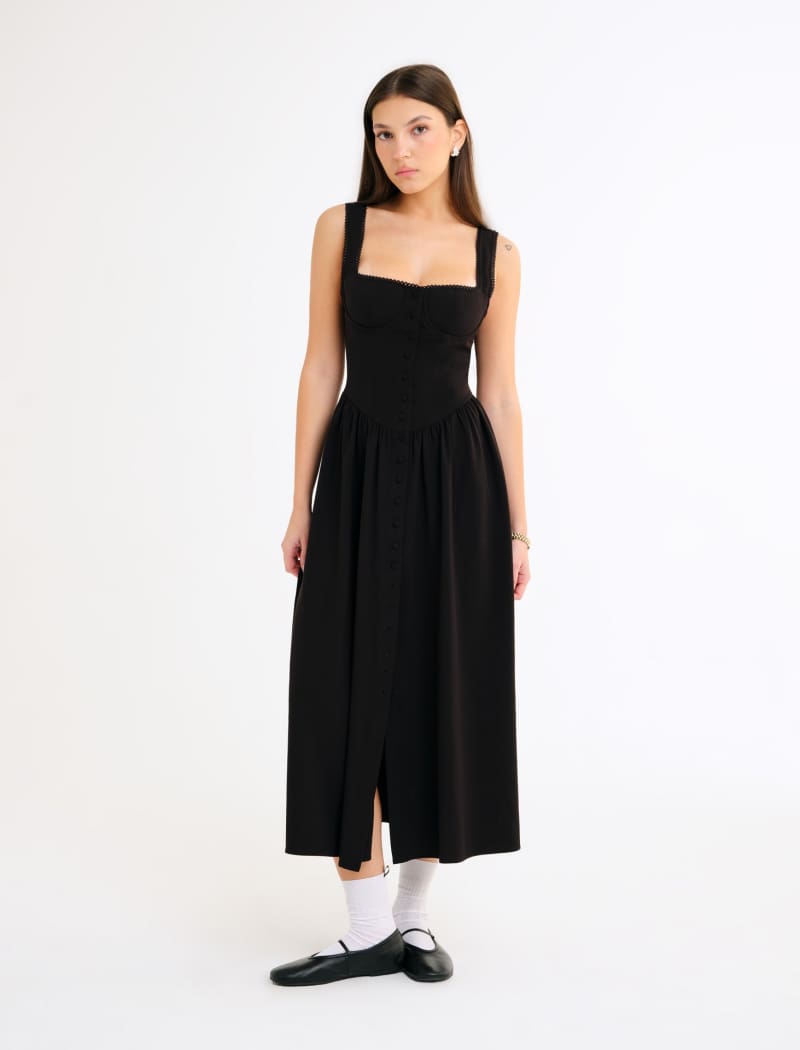 Black Antoinette Midi Dress - Elegant & Timeless