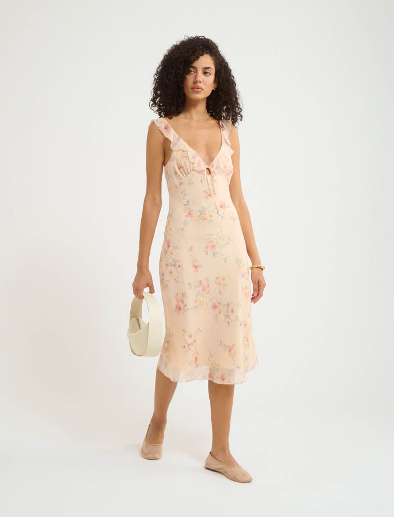Blush Floral Butterfly Midi Dress