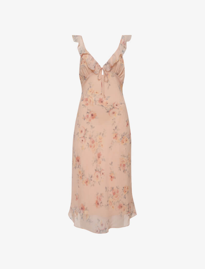 Blush Floral Butterfly Midi Dress