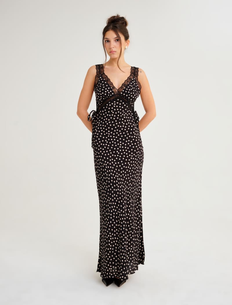 Black Ditsy Dot Midi Dress - Floral Print Style