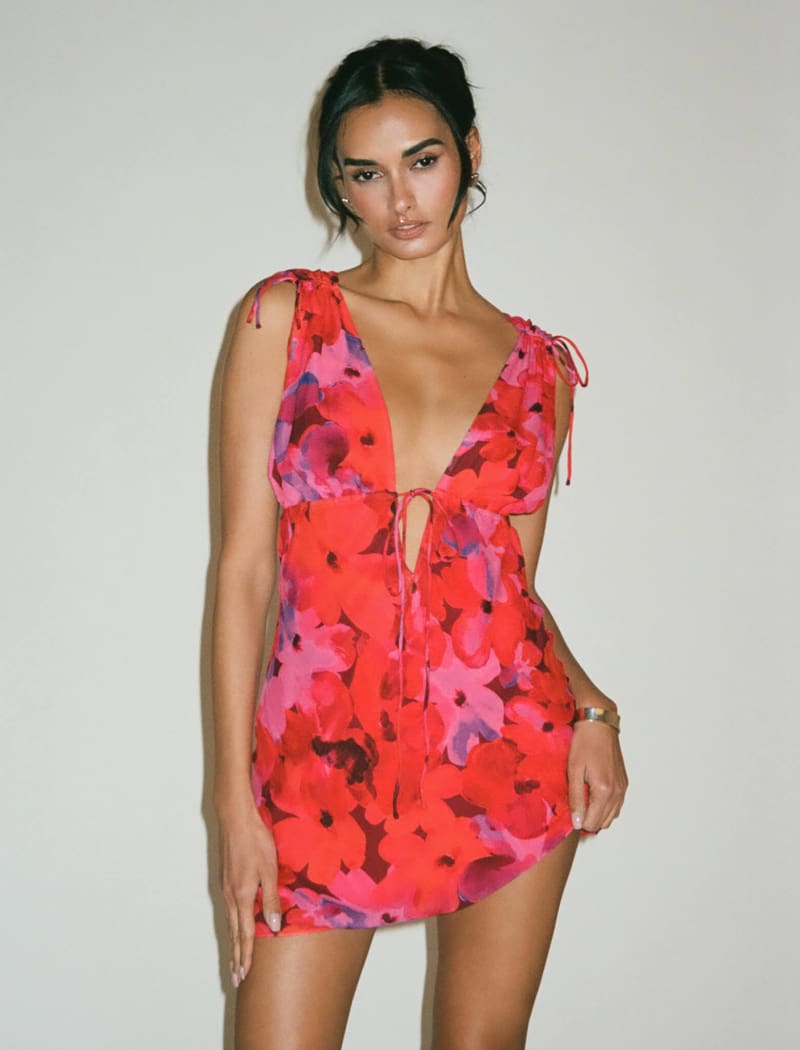 Watercolor Pansy Print Mini Dress