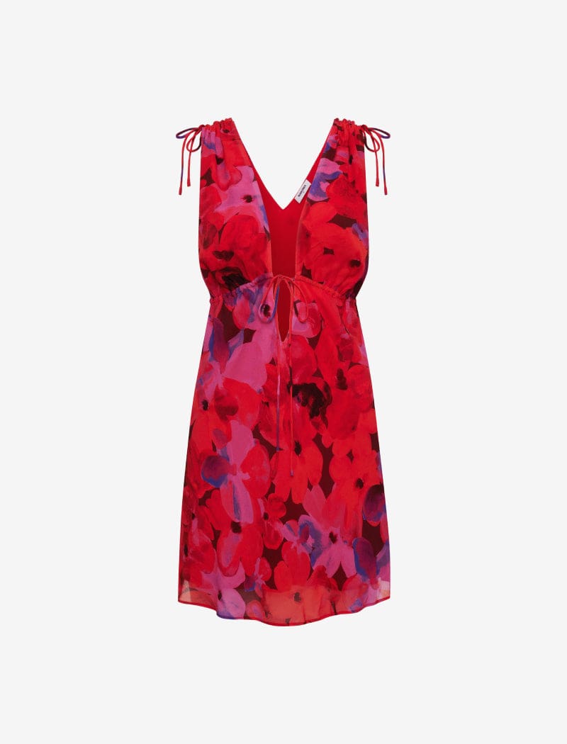 Watercolor Pansy Print Mini Dress