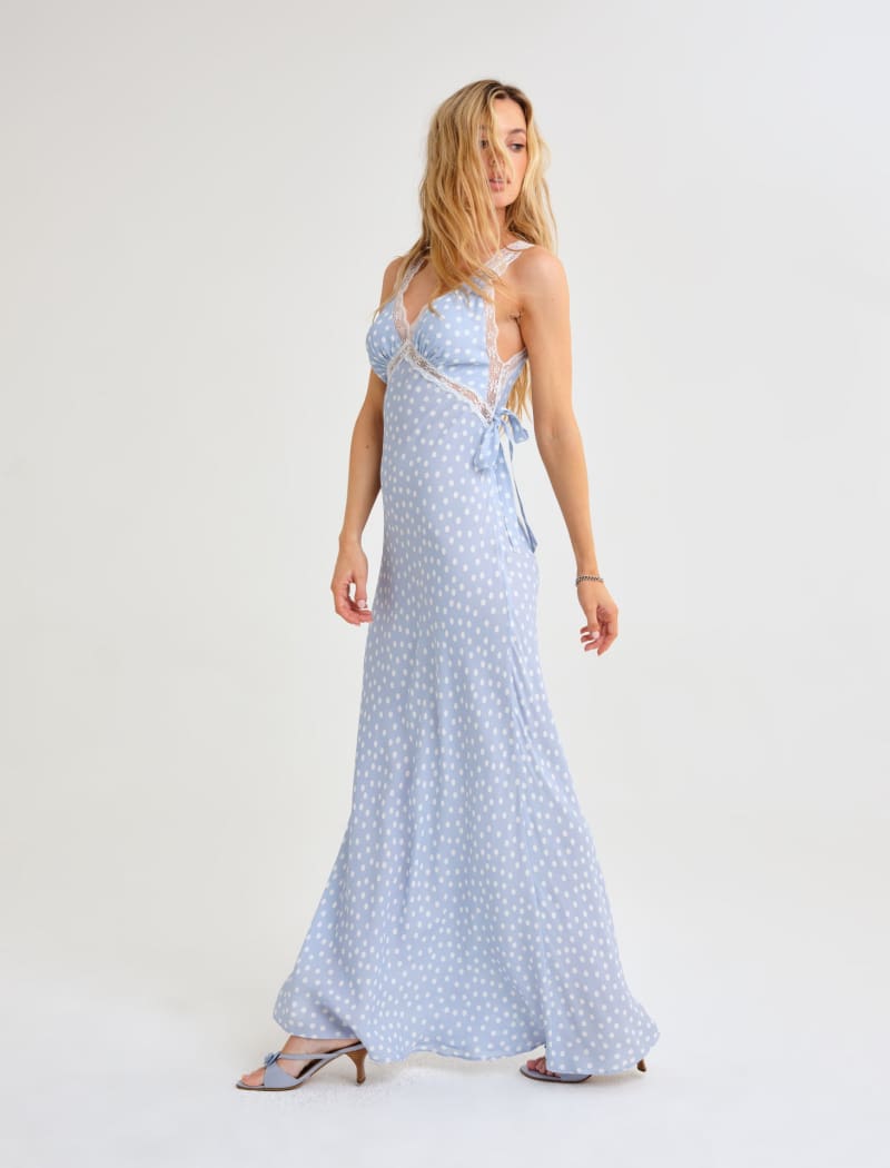 Blue Ditsy Dot Midi Dress – Floral Summer Style