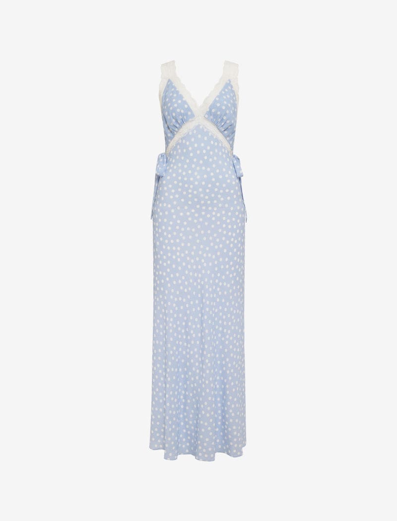 Blue Ditsy Dot Midi Dress – Floral Summer Style